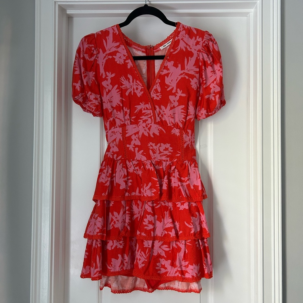 Red & Pink Floral Ruffle Dress